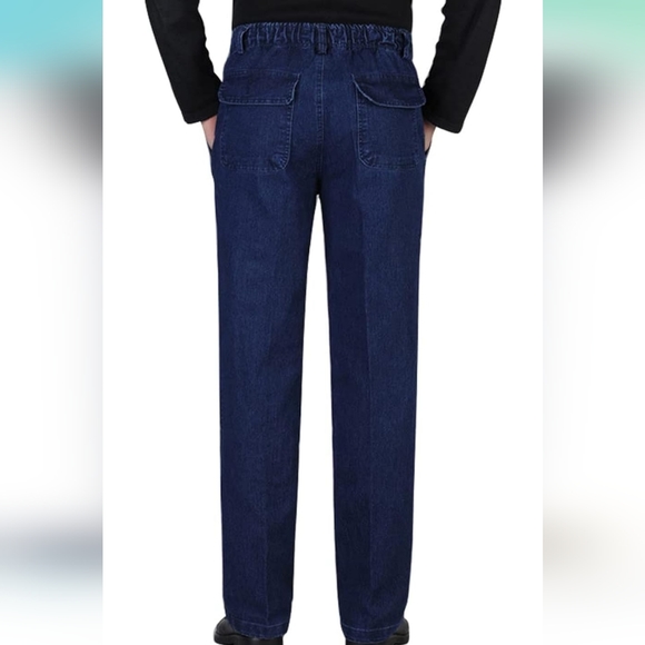 NWT IDEALSANXUN Men’s Elastic Waist Loose Fit Denim Pants Casual Solid Jeans. - Picture 6 of 9